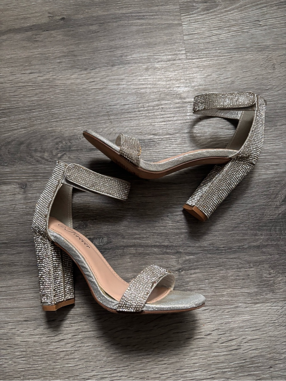 Forever Silver Rhinestone Block Heels